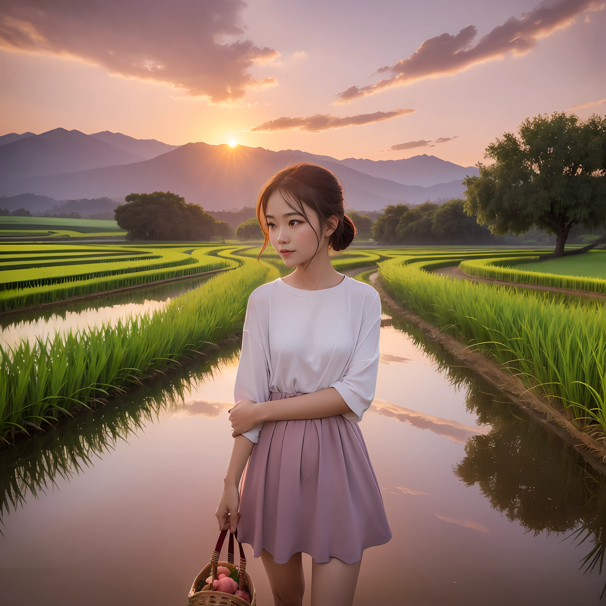 By the river at sunset，Thought sexy beauty strolling by the river，The scenery is so beautiful，Jing Mei people are more beautiful --auto