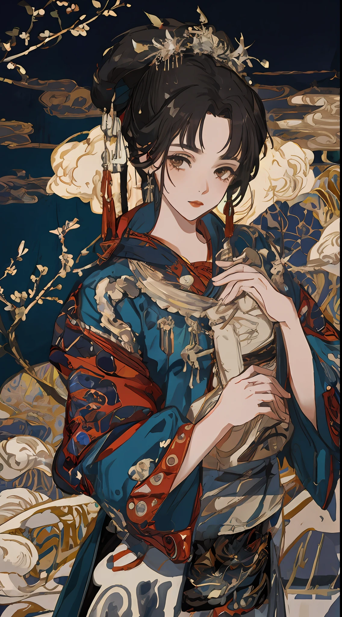 A girl, an illustration of a woman in traditional chinese costume, in the style of anime aesthetic, 32k uhd, blink-and-you-miss-it detail, beautiful, anime-inspired characters, beige and aquamarine, close-up,clear face, clean white background, masterpiece, super detail, epic composition, ultra HD, high quality, extremely detailed, official art, uniform 8k wallpaper, super detail, 32k