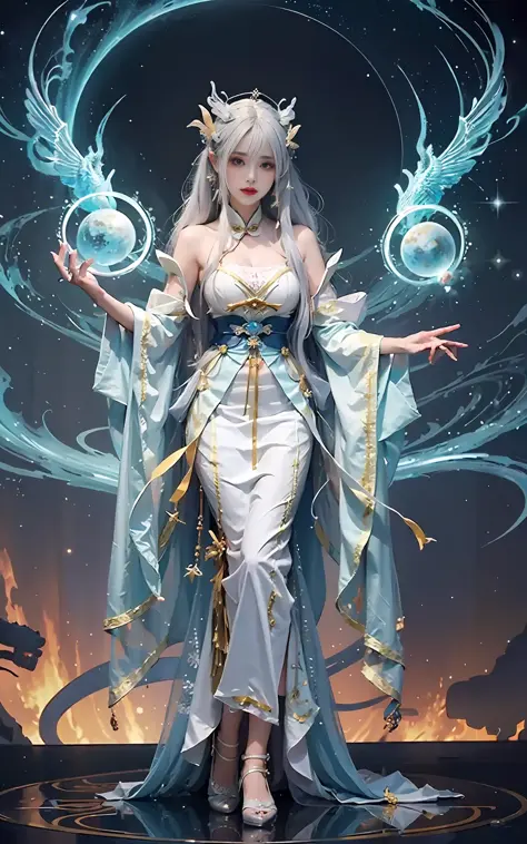 a close up of a woman in a costume on a stage, full body xianxia, beautiful celestial mage, a stunning young ethereal figure, a ...