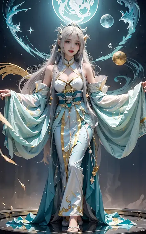 a close up of a woman in a costume on a stage, full body xianxia, beautiful celestial mage, a stunning young ethereal figure, a ...