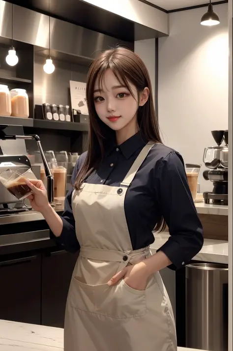 xxapple wearing a barista uniform