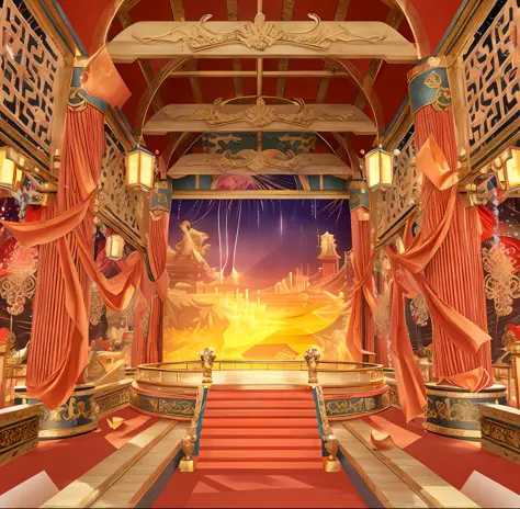 arafed view of a stage with a stage curtain and a stage curtain, rendering of beauty pageant, Beautiful rendering of the Tang Dy...