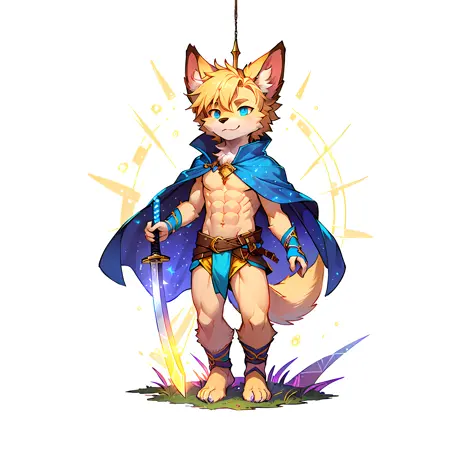 1 male furry， dogs，coattails，fantasy world，shota， full-body photo， thin body，reveals strong abs，neon city， clean design，at your ...