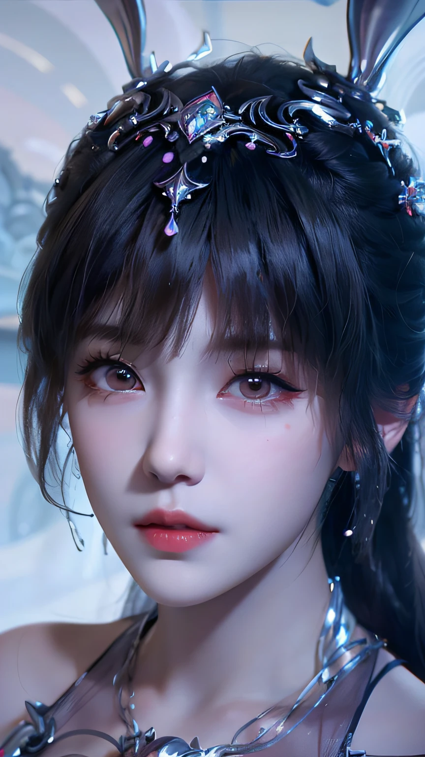 a close up of a woman with a bunny ear and a sword, queen of the sea mu yanling, portrait knights of zodiac girl, lineage 2 revolution style, Smooth anime CG art, Game CG, a beautiful fantasy empress, intricate ornate anime cgi style, drak, cinematic goddess close shot, anime goddess, Waifu, photorealistic anime girl rendering