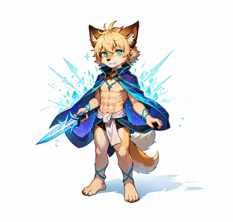 1 male furry， dogs，coattails，fantasy world，shota， full-body photo， thin body，reveals strong abs，neon city， clean design，at your ...