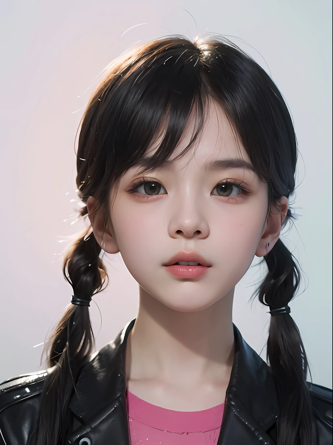 ((Melhor qualidade de imagem, 8K, obra de arte:1.3)),Foto de identificação de mulher com jaqueta colorida,inspirado em Yanjun Cheng, retrato colorido, retrato do ídolo kpop, foto de perfil com foto na cabeça, jovem rosto asiático pálido e bonito, retrato de um menino de 15 anos, inspirado em Zhang Han，（Retrato da face frontal），tranças，fundo de cor pura，