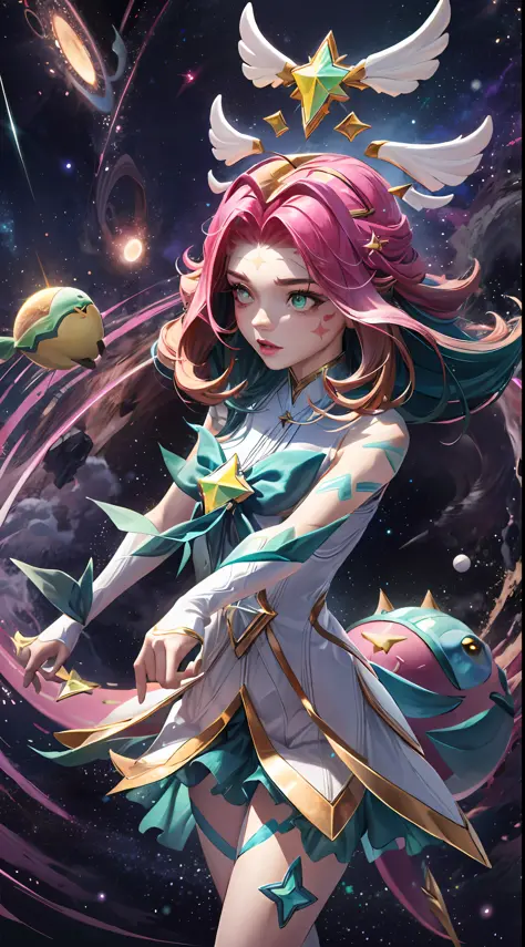 best quality, intricate details,
1girl, neeko, facial marks, star guardian neeko，multicolored hair, dress, star guardian \(leagu...