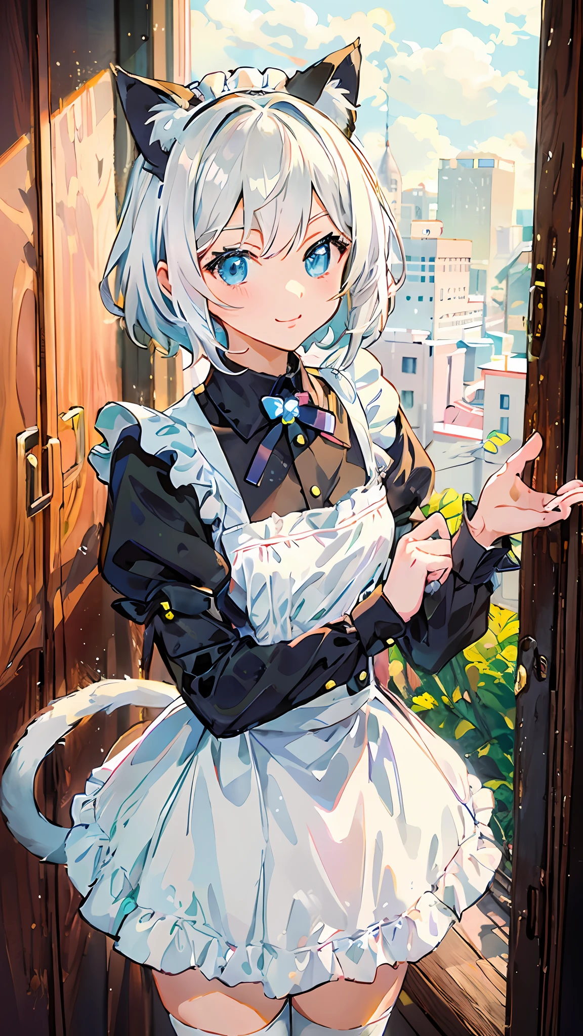 Anime girl in a maid outfit standing in front of a window - SeaArt AI