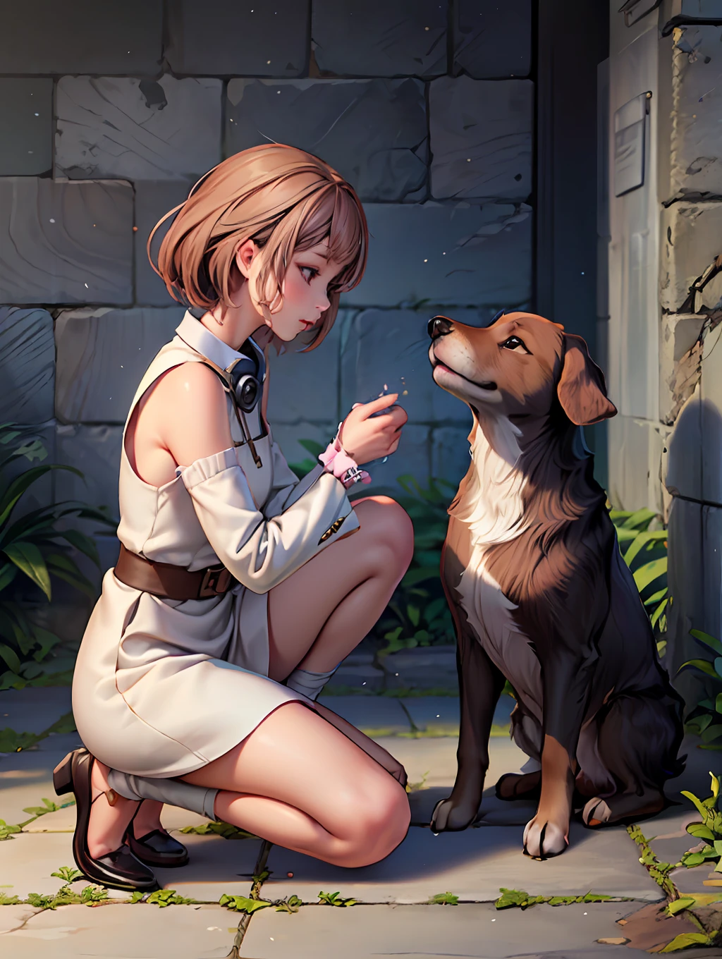 (extremely detailed CG unity 8k wallpaper,masterpiece, best quality, ultra-detailed),(best illumination, best shadow, an extremely delicate and beautiful),caring,first aid,woman and animal,bonding moment,dog's leg injury,her touch gentle,calm,empathy.