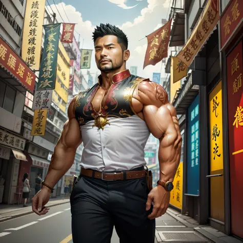 (巨作) extremely quality, hyper detailed illustration, ultra-high resolution, interprets the handsome image of 35-year-old hong ko...