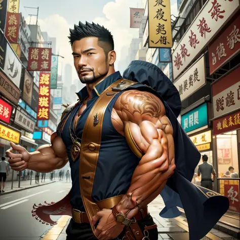 (巨作) Extremely quality, hyper detailed illustration, Ultra-high resolution, Interprets the handsome image of 35-year-old Hong Ko...