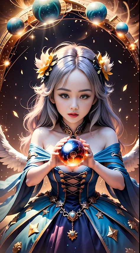 hi，ela！Please create a creature of light，beautiful angel，Magical Spirit of Light。Explore your creativity，Depicting this mysterio...