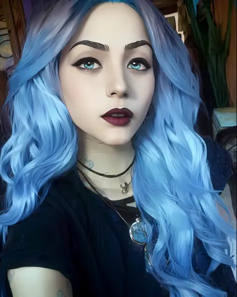 mulher arafed com cabelo azul e cabelo roxo com um top preto, menina bonita do cabelo azul, com cabelos azuis, menina bonita com...