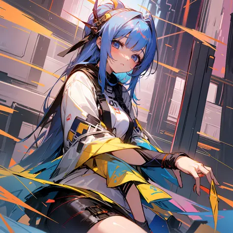 beste Quality、Background Forex Exchange chart color is fluorescent blue、In the center is an energetic beautiful girl from anime trading currency --auto