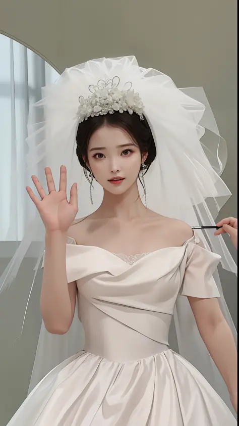 Alafi woman in wedding dress，Wear a tie and veil, dilraba dilmurat, Realistic. Cheng Yi, Photorealistic!!!!!!! artgerm style, ru...