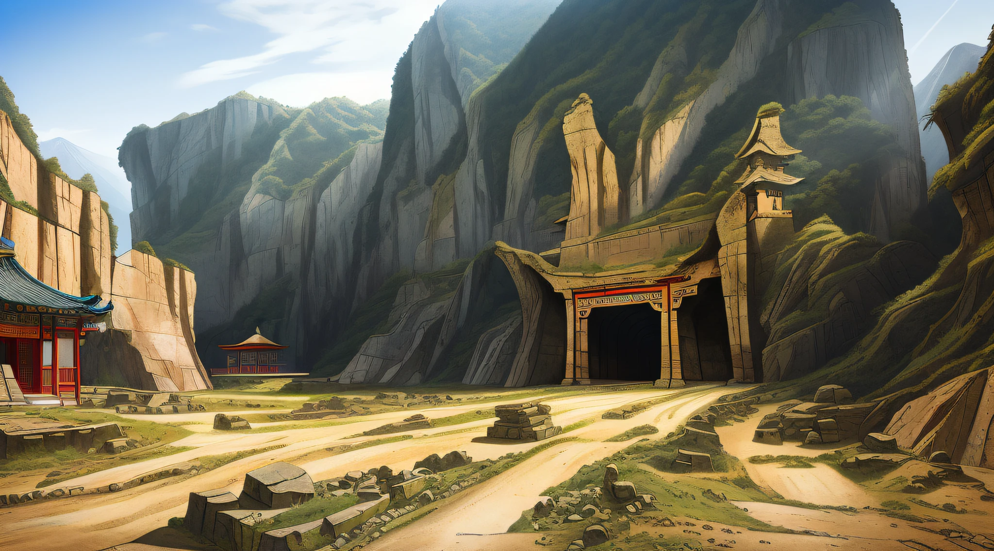 Ancient quarries，rocky environment, mining outpost，Mine caves，Ancient Chinese architecture