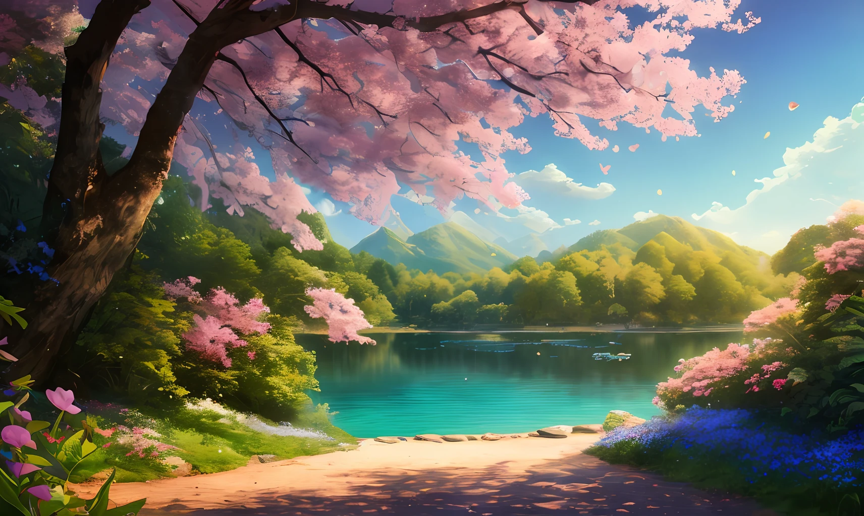 Masterpiece, best quality, (very detailed CG unity 8k wallpaper) (best quality), (best illustration), (best shadows) Nature&#39, blue sea,delicate leaves petals of various colors falling in the air light Tracking, super detailed --v6