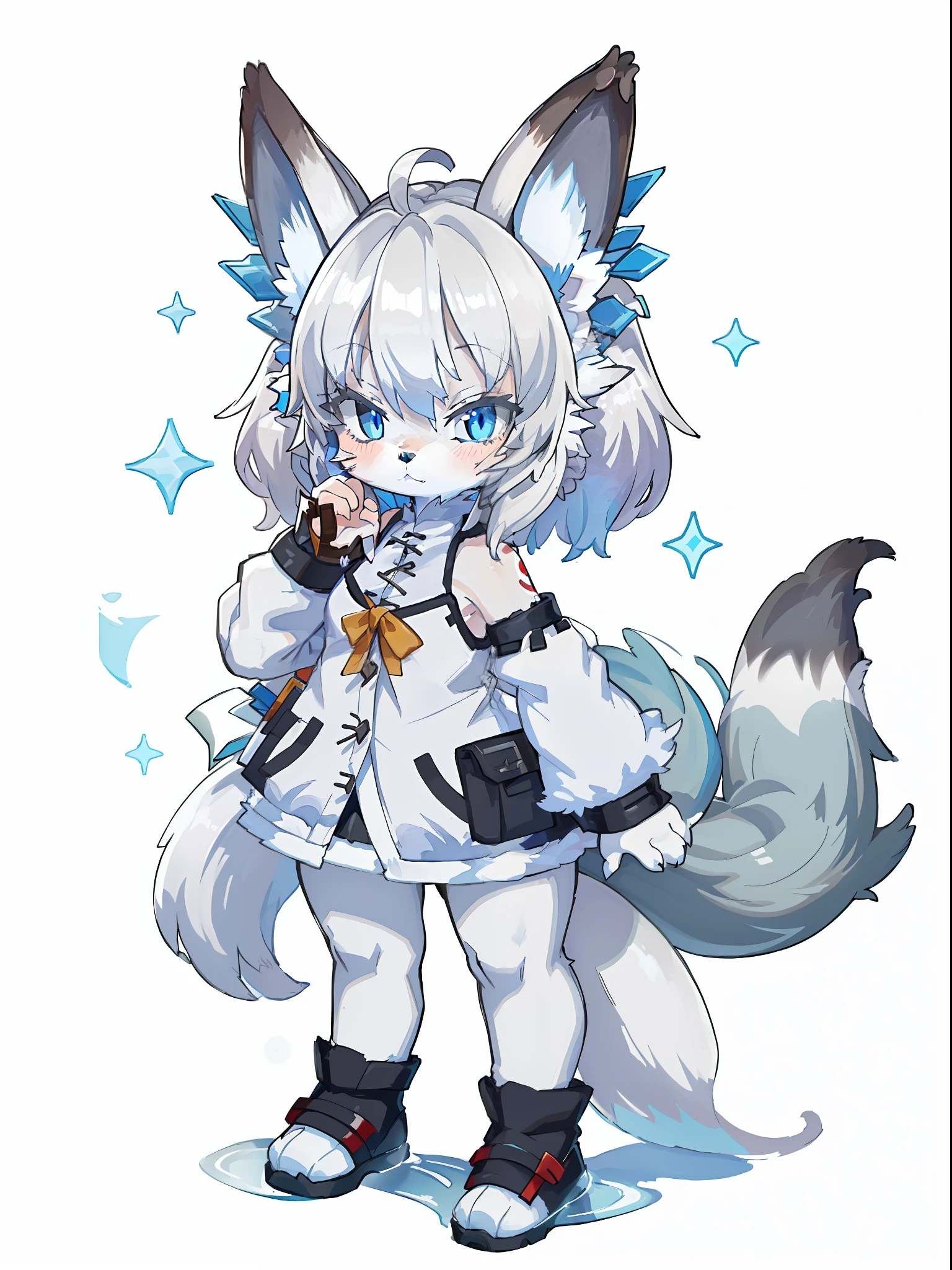 anime - style cat with blue eyes and a white fur coat, ethereal fox, from arknights, White-haired fox, Pisif, Fluffy!!!, Pisif style, Digital art on Pisif , , fullbody commission for, water color nendoroid, female furry mini cute style, trending on artstation pixiv, author：Shitao