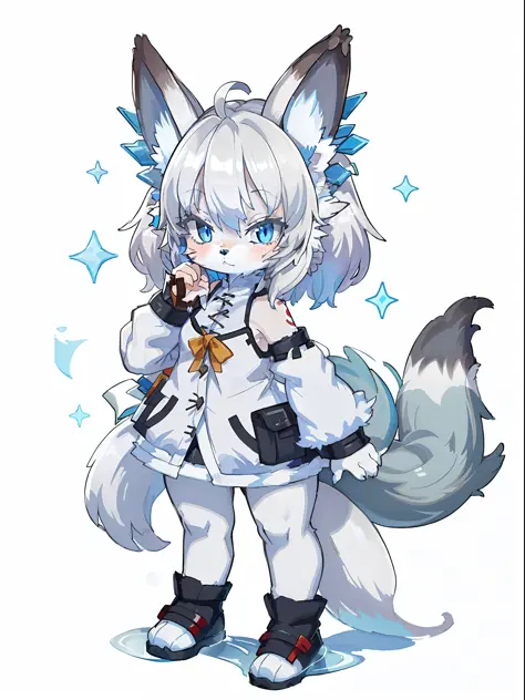 anime - style cat with blue eyes and a white fur coat, ethereal fox, from arknights, White-haired fox, Pisif, Fluffy!!!, Pisif s...