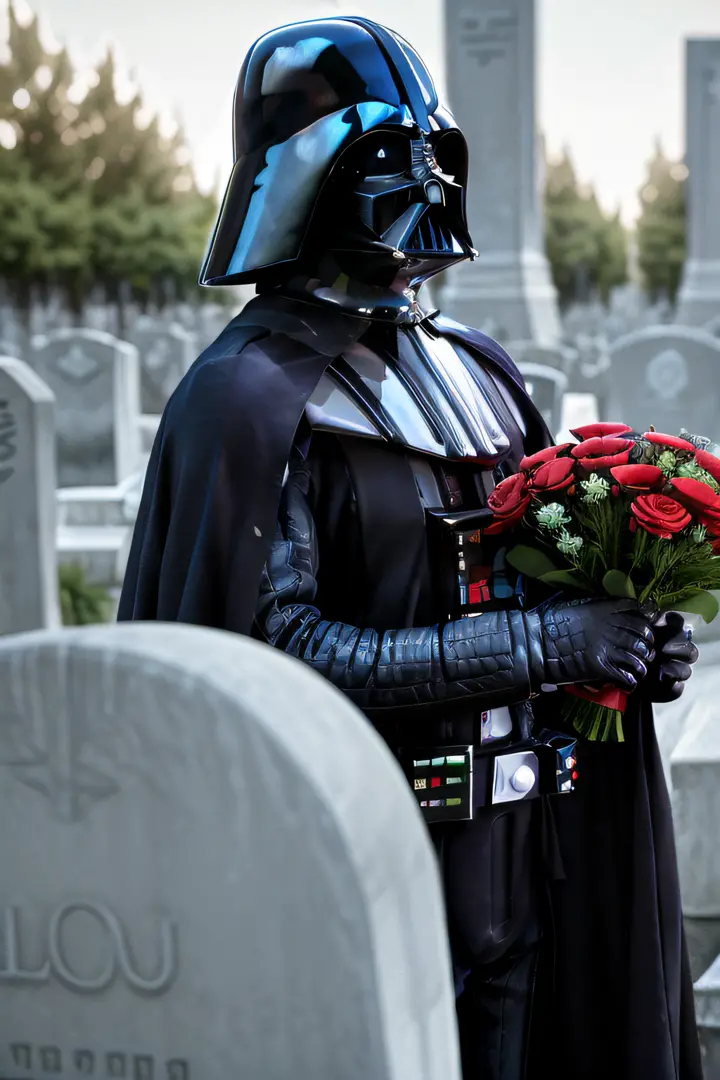 darth_vader (holding a bunch of flowers) at a graveyard, 8k texture, 8k, insane details, intricate details, hyperdetailed,ultra ...