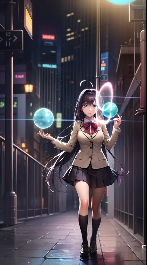 （Digital artwork：1.3），（a sketch：1.1）（（Octane rendering）），City Street，High-rise tail alley，（Girl magician，JK school uniform），（（a ...