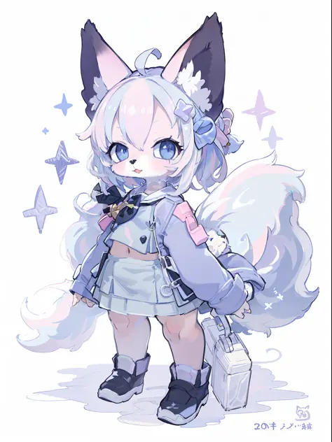 Anime characters with cats and cats - blue, female furry mini cute style, white cat girl,  cute art style, White-haired fox, Hig...