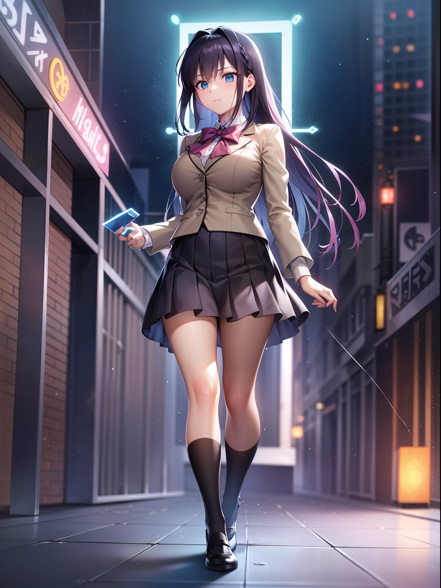 （Digital artwork：1.3），（a sketch：1.1）（（Octane rendering）），City Street，High-rise tail alley，（Girl magician，JK school uniform），（（Blue braids）），（（A huge glowing magic array under your feet）），（（Complex luminous runes）），Realistic digital painting portrait，shot at 8k resolution，Gasoline liquid，color pastel，splashart，Magical universe of pink and blue and purple，Lithography in intricate details，（light particules：1.2），（game concept：1.3），（deep of field:1.3),Global illumination,with rich details,Trends on ArtStation，（（illustrious）），ultra fine，16K resolution