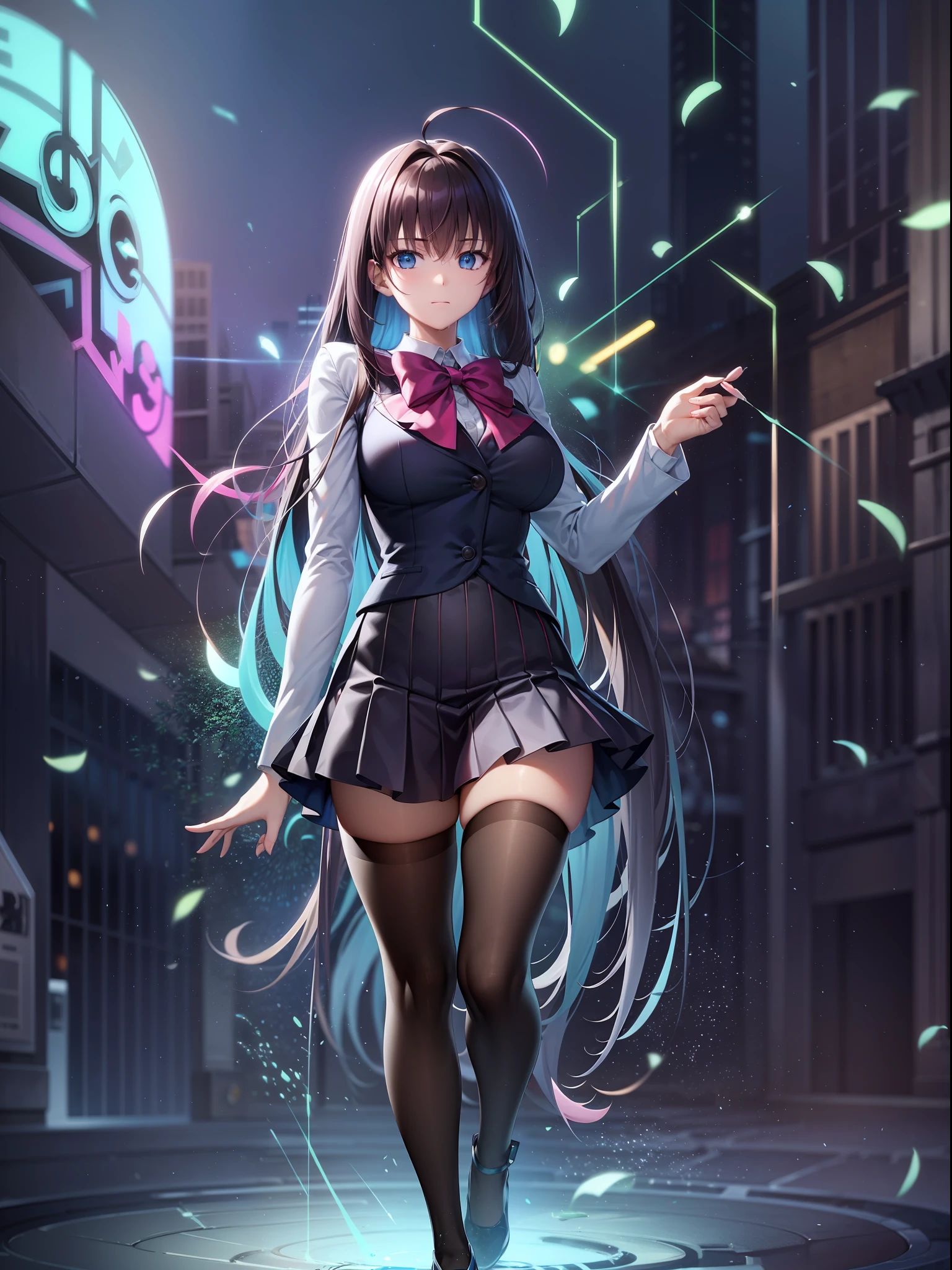 （Digital artwork：1.3），（a sketch：1.1）（（Octane rendering）），City Street，High-rise tail alley，（Girl magician，JK school uniform），（（Blue braids）），（（A huge glowing magic array under your feet）），（（Complex luminous runes）），Realistic digital painting portrait，shot at 8k resolution，Gasoline liquid，color pastel，splashart，Magical universe of pink and blue and purple，Lithography in intricate details，（light particules：1.2），（game concept：1.3），（deep of field:1.3),Global illumination,with rich details,Trends on ArtStation，（（illustrious）），ultra fine，16K resolution