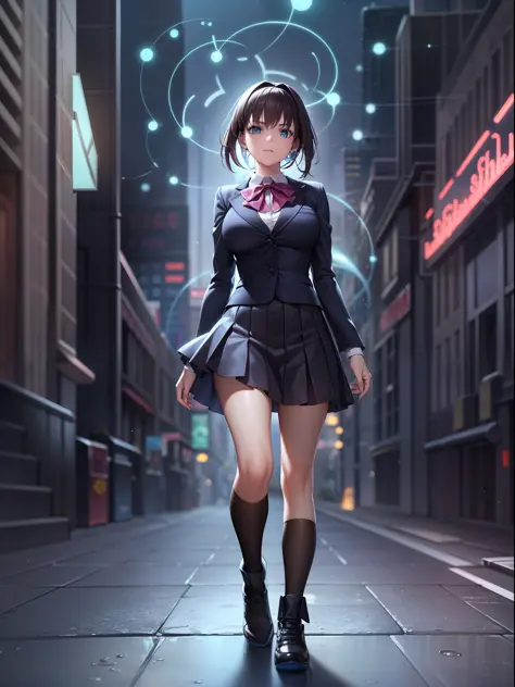 （Digital artwork：1.3），（a sketch：1.1）（（Octane rendering）），City Street，High-rise tail alley，（Girl magician，JK school uniform），（（Bl...