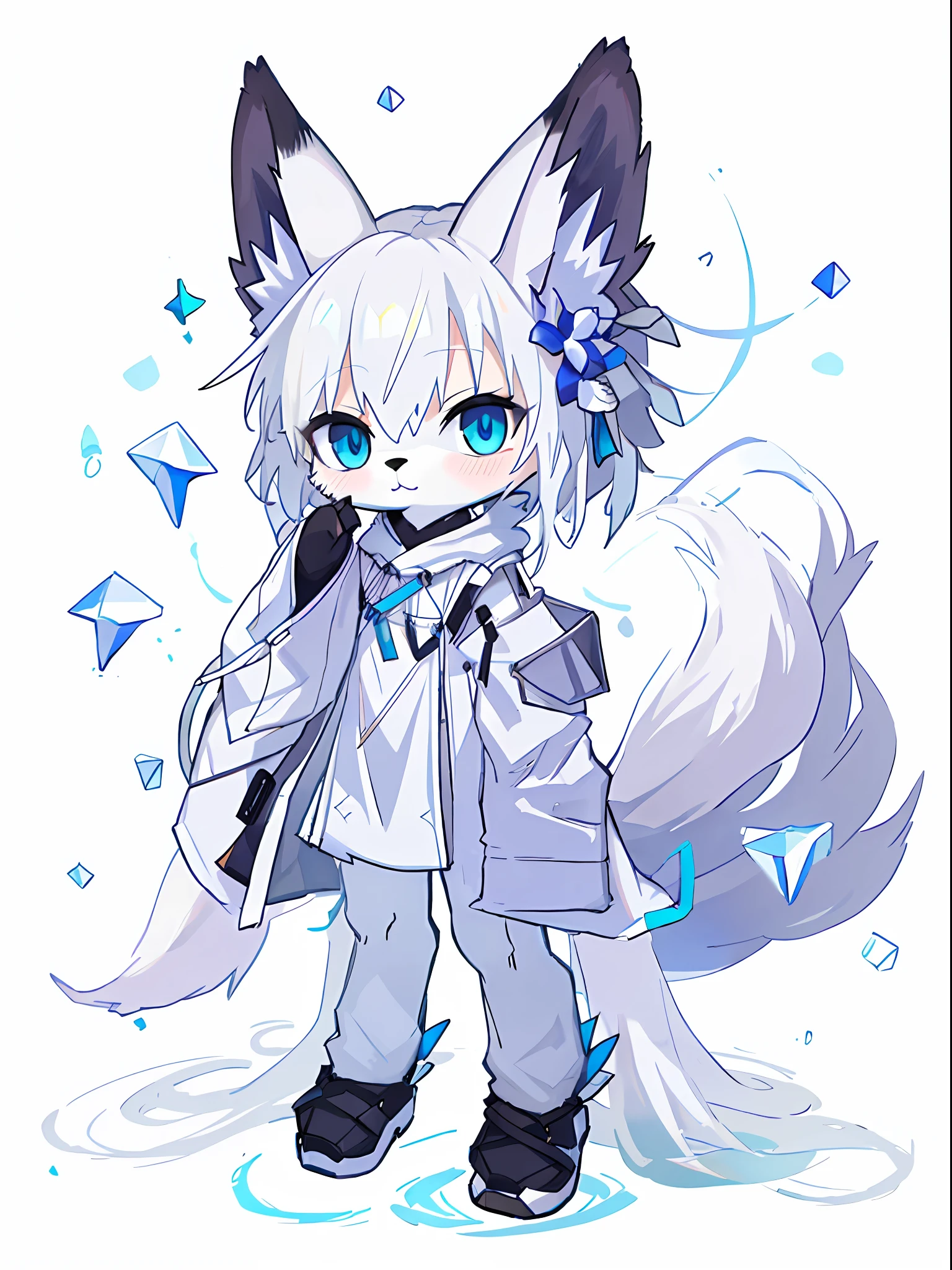 chat de style anime aux yeux bleus et au manteau de fourrure blanc, renard éthéré, Des chevaliers, Renard aux cheveux blancs, Pissif, Duveteux!!!, Pissif style, Digital art on Pissif , commun, commission complète pour, style mini mignon à fourrure femelle, nendoroid aquarelle, Tendances sur ArtStation pixiv, auteur：Shitao