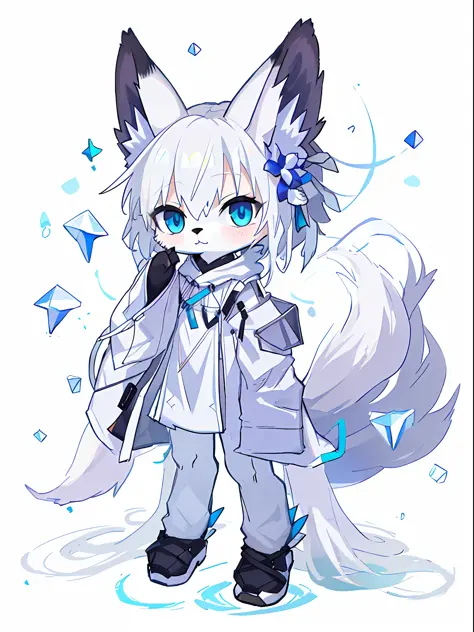 anime - style cat with blue eyes and a white fur coat, ethereal fox, from arknights, White-haired fox, Pisif, Fluffy!!!, Pisif s...