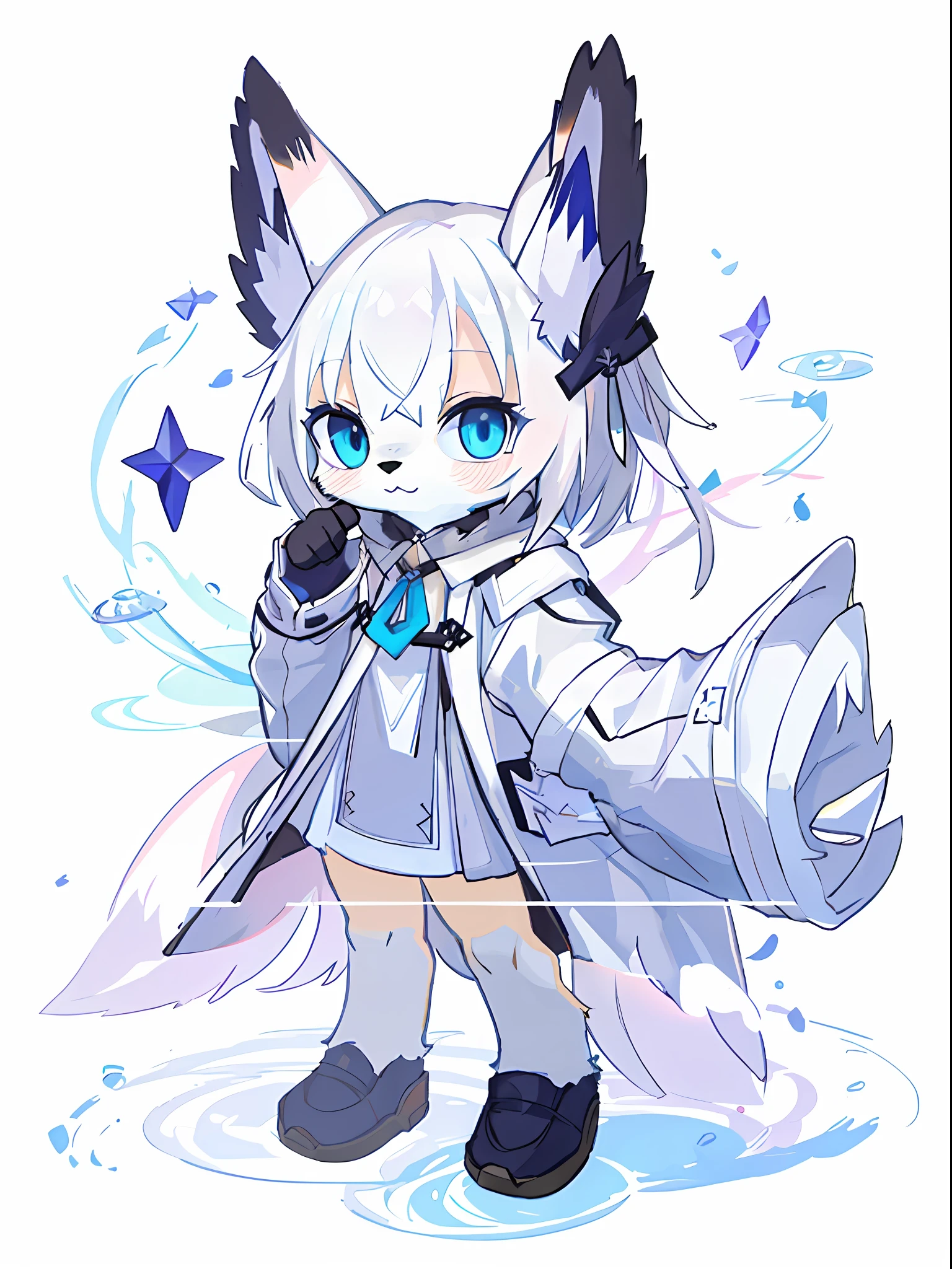 chat de style anime aux yeux bleus et au manteau de fourrure blanc, renard éthéré, Des chevaliers, Renard aux cheveux blancs, Pissif, Duveteux!!!, Pissif style, Digital art on Pissif , commun, commission complète pour, style mini mignon à fourrure femelle, nendoroid aquarelle, Tendances sur ArtStation pixiv, auteur：Shitao