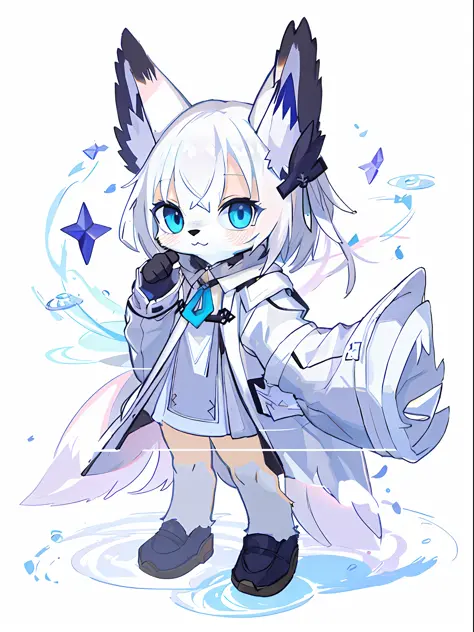 anime - style cat with blue eyes and a white fur coat, ethereal fox, from arknights, White-haired fox, Pisif, Fluffy!!!, Pisif s...