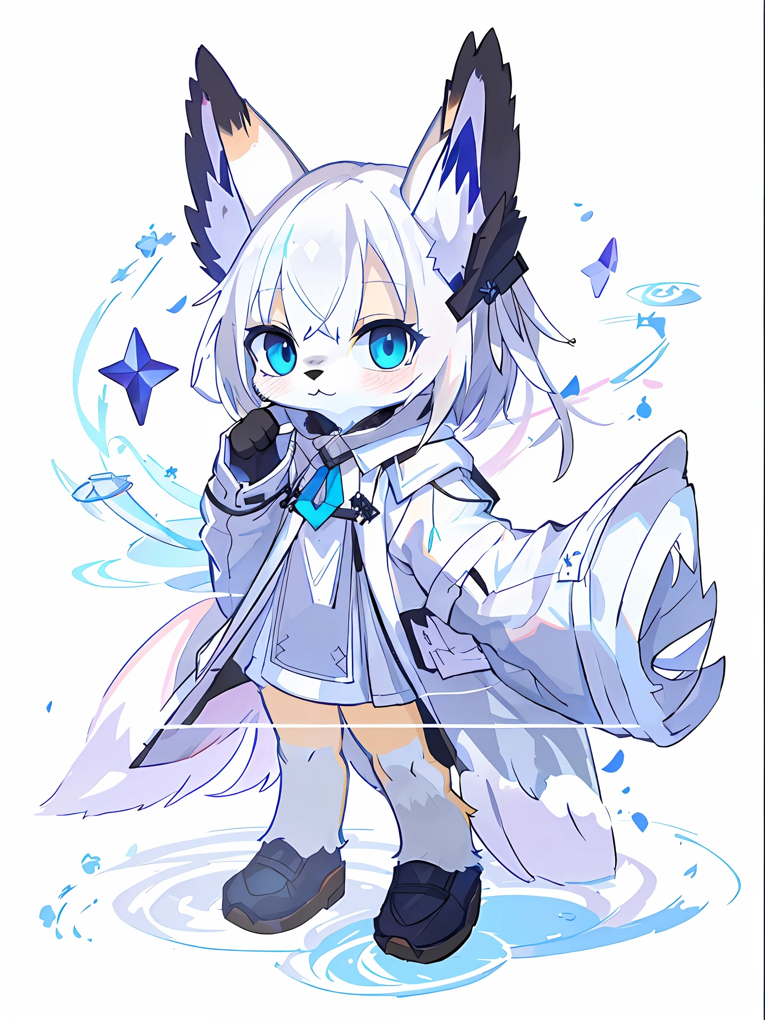 chat de style anime aux yeux bleus et au manteau de fourrure blanc, renard éthéré, des chevaliers, Renard aux cheveux blancs, Pissif, duveteux!!!, Pissif style, Digital art on Pissif , commun, commission complète pour, style mini mignon à fourrure femelle, nendoroid aquarelle, tendance sur artstation pixiv, auteur：Shitao