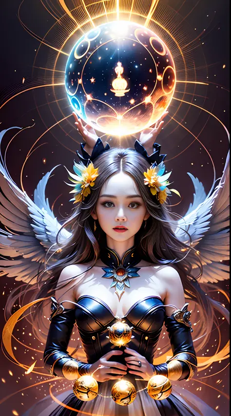 hi，ela！Please create a creature of light，beautiful angel，Magical Spirit of Light。Explore your creativity，Depicting this mysterio...