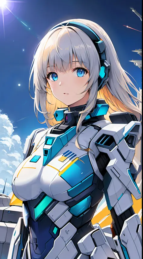 (space ship as background),(ultra high res, realistic, blue sky, photon mapping, radiosity:1.3), science fiction,  fantasy,

[:a girl, (white and blue mech suit:1.2), upper body:0.2]

sheg, beautiful woman, best quality, ultra high res, 8K, masterpiece, sh...