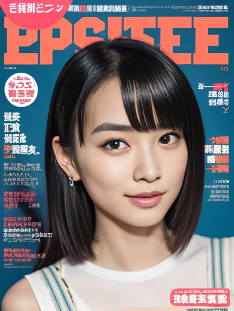 jpnidol，1girls，Very beautiful，Delicate facial features，Fashionable clothes，Cover content，Perfect figure，Idol magazine cover，nmas...