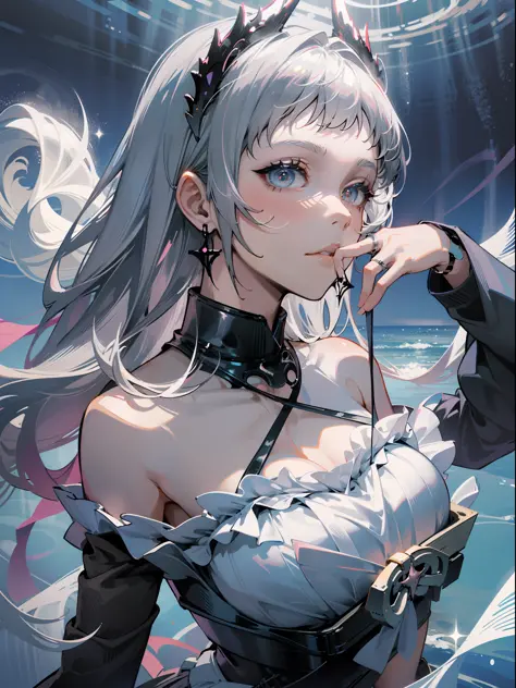 Character CG, HD CG, Advanced rendering, whitehair, Bracelet, the ring, Wristbands, Lolita swimsuit, frils, lacing, Gothic style...