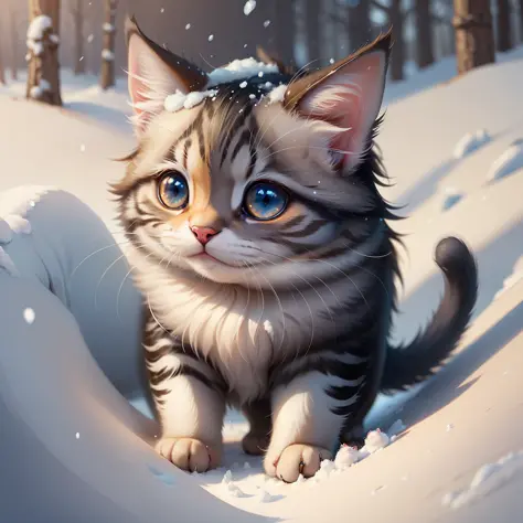 masterpiece,best quality,ultra-detailed,extremely detailed CG unity 8K wallpaper,a cute kitty,a puppy dog,snow,fantacy