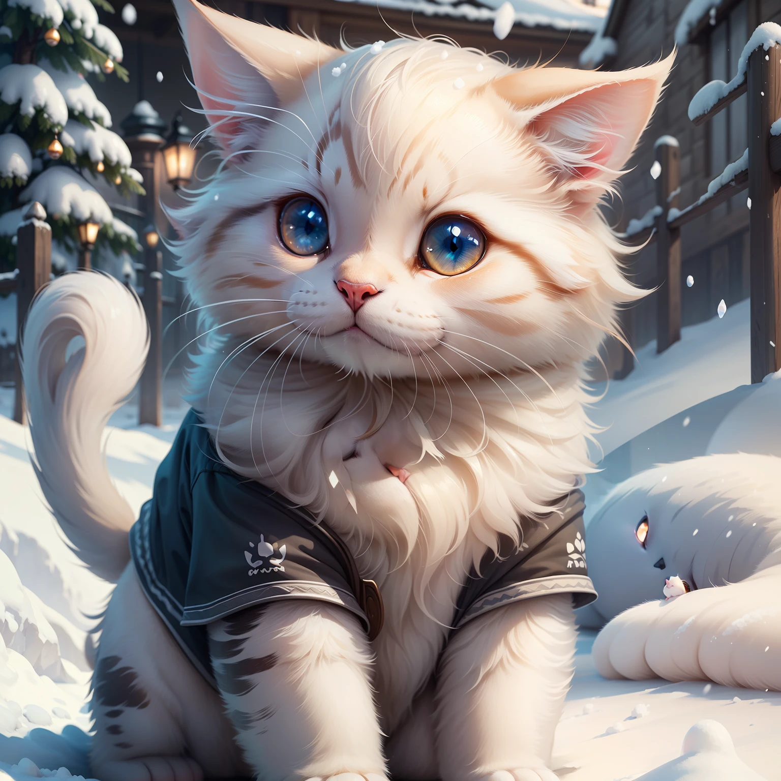 chef-d&#39;œuvre,Meilleure qualité,ultra-détaillé,fond d&#39;écran CG Unity 8k extrêmement détaillé,un chat mignon,blanc,un chiot,neige