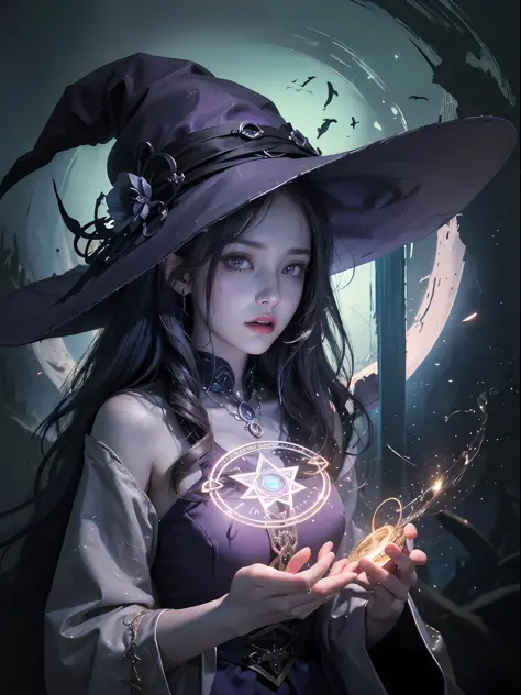 1girl, (witchcore, witchcraft, pagan, mystical, nature, occult) , magician, spell magic, magic circle, ((magic in hand)),(master...