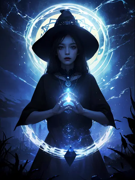 1girl, (witchcore, witchcraft, pagan, mystical, nature, occult) , magician, spell magic, magic circle, ((magic in hand)),(master...