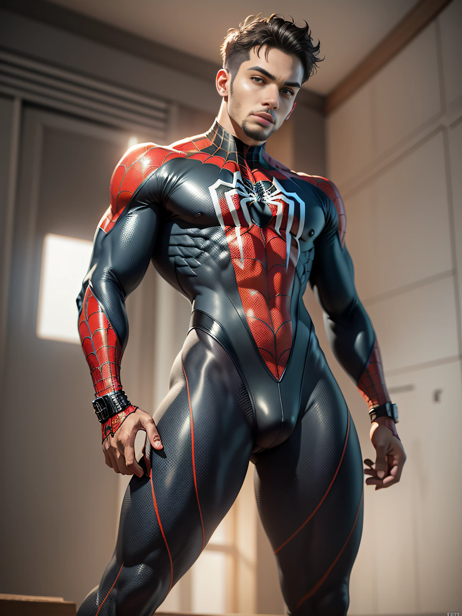 A man in a spider - man suit poses for a picture - SeaArt AI