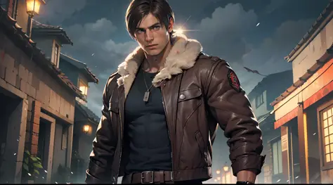 1 man, young man, 27 year old, Leon S. Kennedy from Resident evil 4, face of Eudard Badaluta, solo, white skin, muscular, lean m...