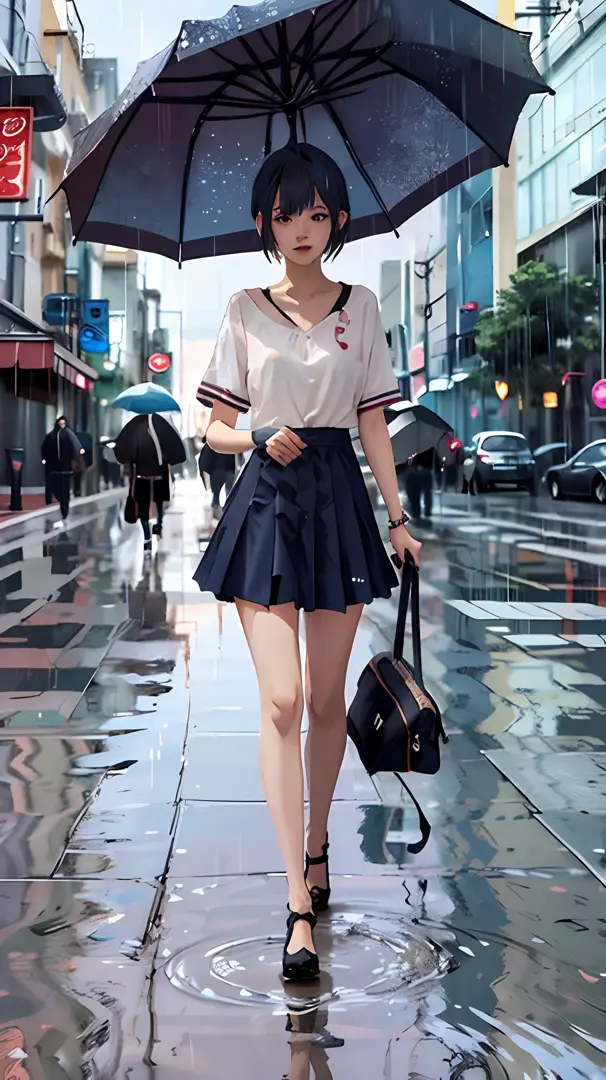 there is a woman holding an umbrella in the rain, anime art wallpaper 8 k, rainy days. game render, anime girl walking on water,...