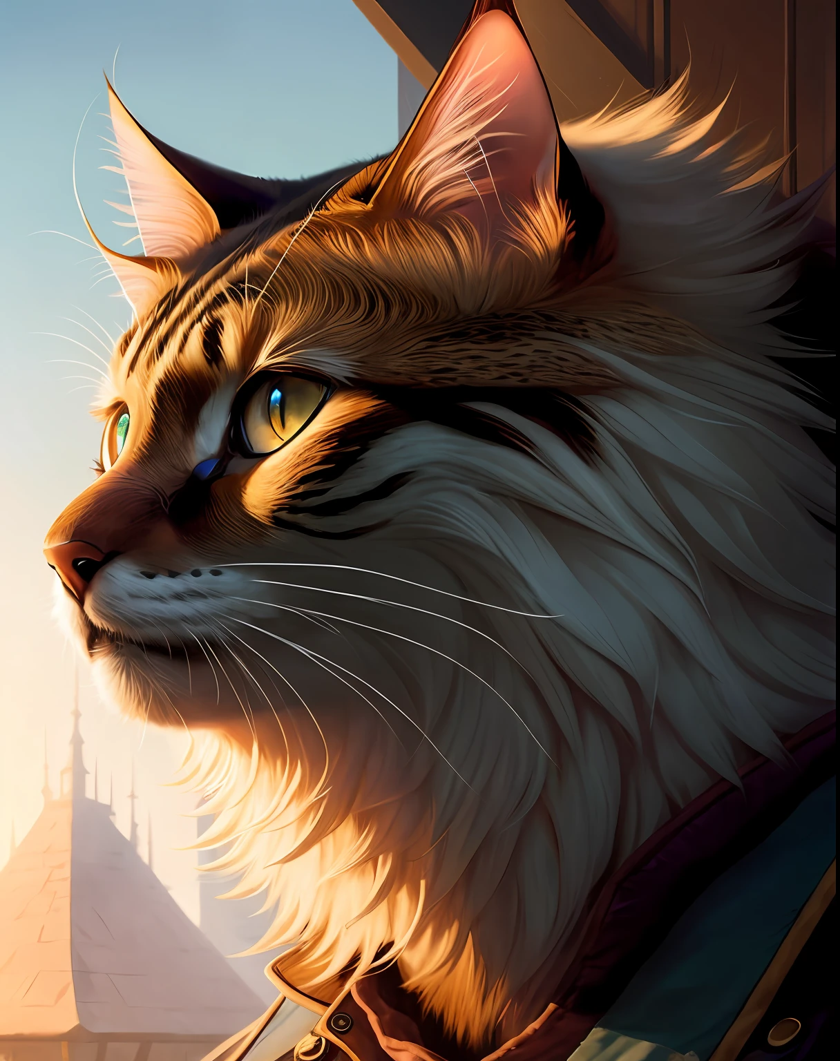 catfolk,1boy, male catfolk, cat face, detailed and extremely fluffy body fur, fluff, cat tale, stripe, brush stroke style, concept art, artstation, trending, highly detailed, art by greg rutkowski, art by Greg Rutkowski, art by Wayne Reynolds, art by Brian Valeza, art by Michele Esposito, masterpiece, best quality,