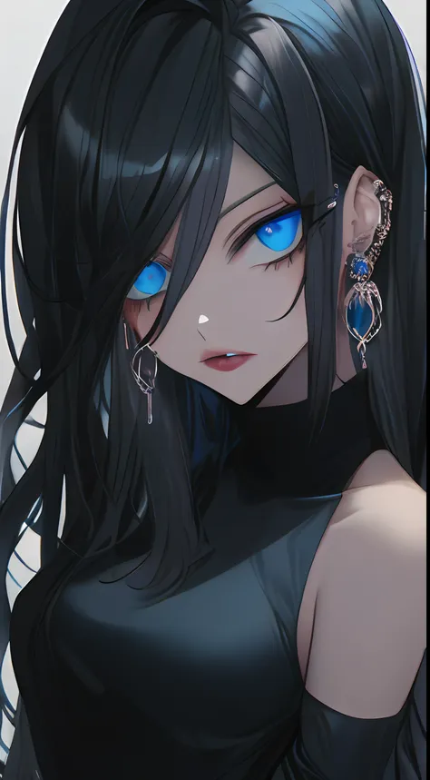 re-l from ergo proxy, black hair, pale skin, blue eys, blue eye shadow, gothic cyberpunk, looking straight, looking at camera, a...