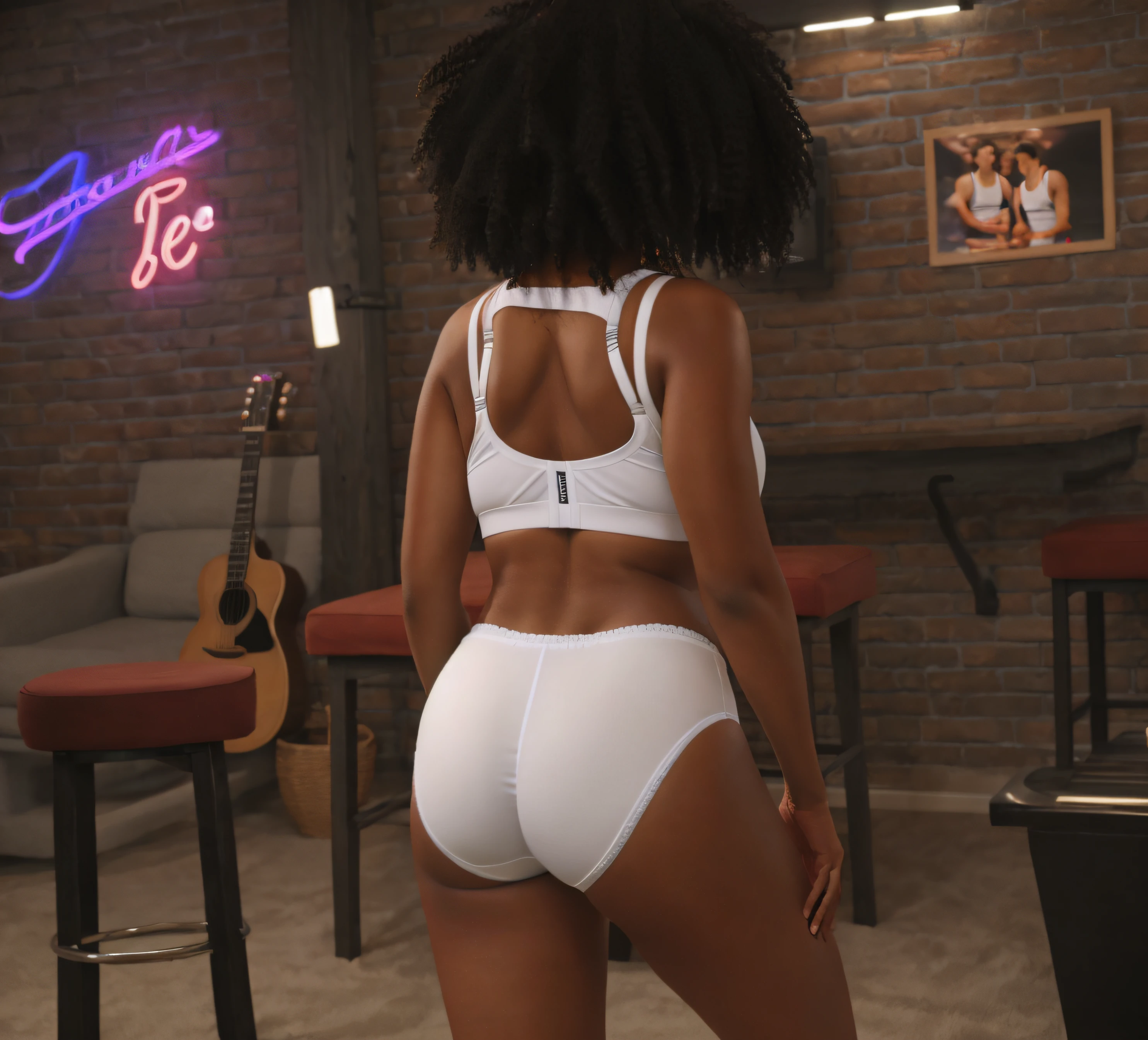 Curvy Black woman, white sports bra, and white cotton fullback