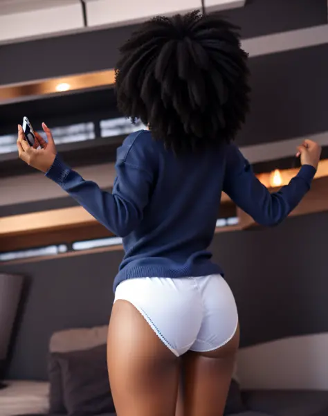 Kurvige schwarze Frau, weißer Sport-BH, und ein weißes Fullback-Höschen aus  Baumwolle, zu Hause, fotorealistisch - SeaArt AI