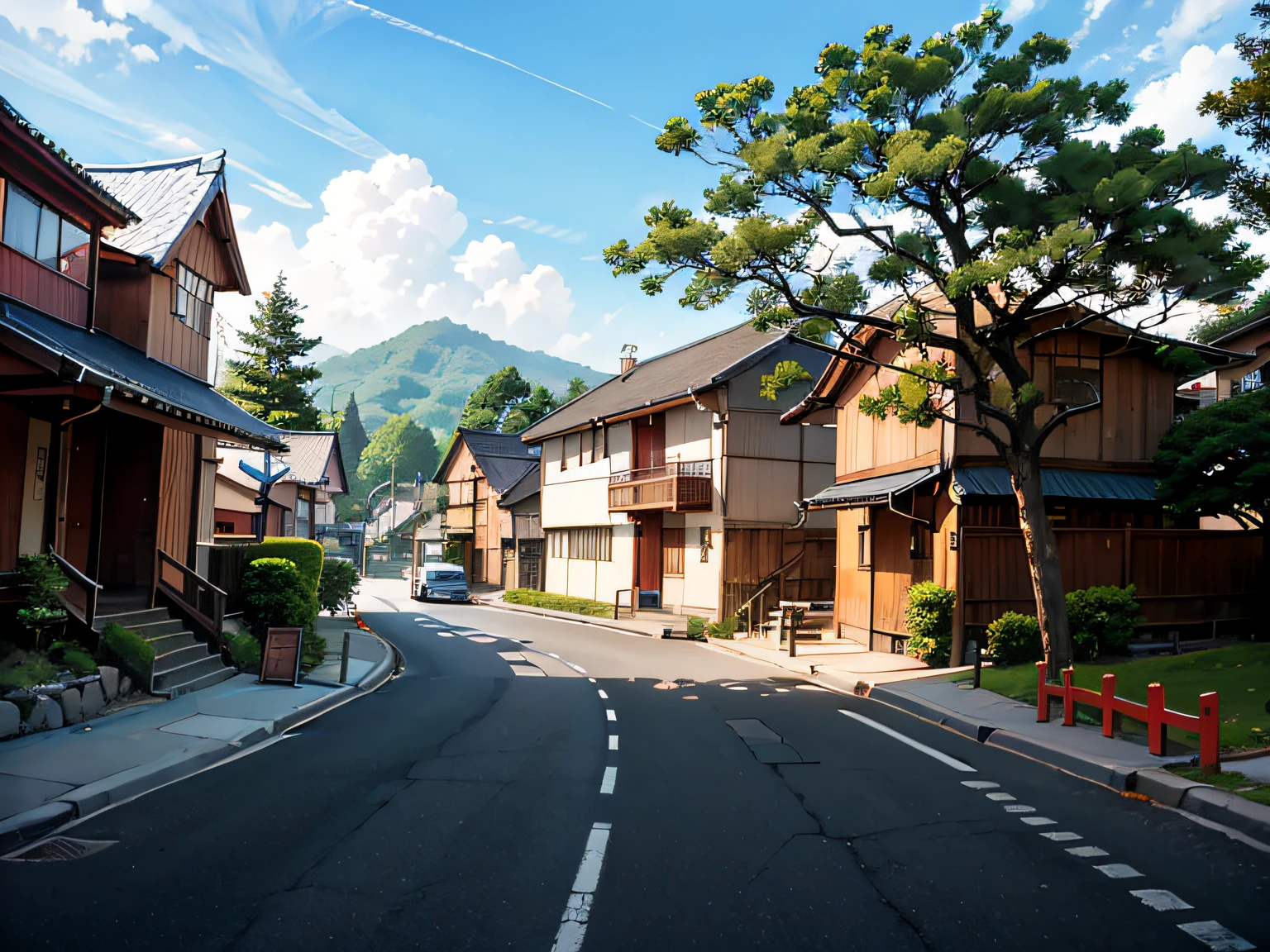 (Japanese town Landscape), (Hayao Miyazaki Style), cartoon, japanese ...